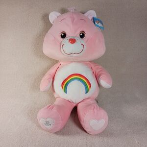 Care Bears Rare 2007 JUMBO Cheer Rainbow Bear 24" Pink Plush Stuffed Toy EUC